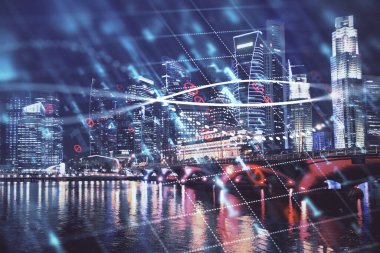 Yüksek binalar arka plan çok pozlama ile şehir scape mali grafik. Analiz kavramı.