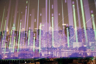 Cityscape arka plan üzerinde forex grafik çizimleri çift pozlama. Başarı kavramı.
