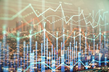 Gökdelenler, duvar kağıtları, çift pozlu eski şehir haritası. Finansal araştırma kavramı.