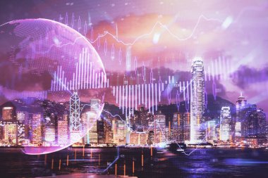 Cityscape arka plan üzerinde forex grafik çizimleri çift pozlama. Başarı kavramı.