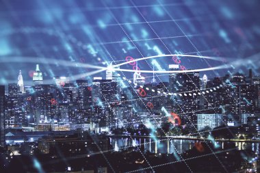 Cityscape arka plan üzerinde forex grafik çizimleri çift pozlama. Başarı kavramı.