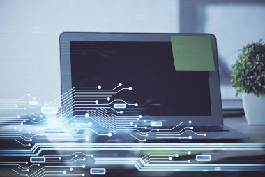 Bilgisayar ve teknoloji temalı Hud 'a çifte maruz kalma. Yenilik kavramı.