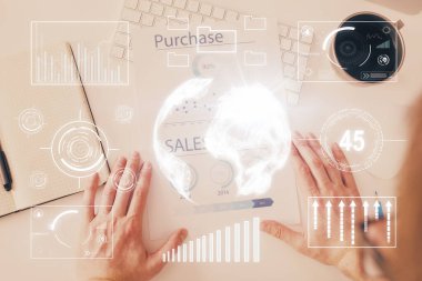 FOREX çizelgesi çalışma tablosu arkaplanı ile çoklu pozlama.