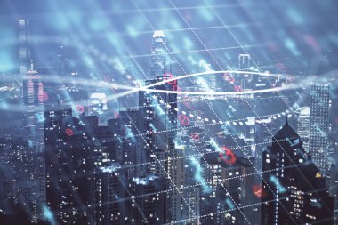 Cityscape arka plan üzerinde forex grafik çizimleri çift pozlama. Başarı kavramı.