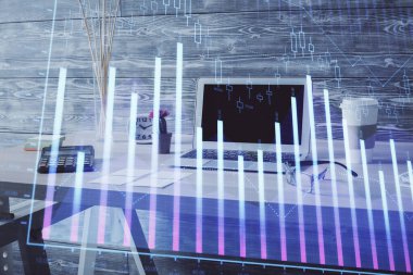 Finansal grafik çizimine ve ofis içi arka planına çifte maruz kalma. Borsa konsepti.