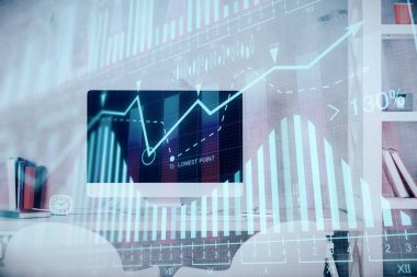 Hisse senedi borsası çizimine ve ofis iç planına çok maruz kalmış. Mali analiz kavramı.