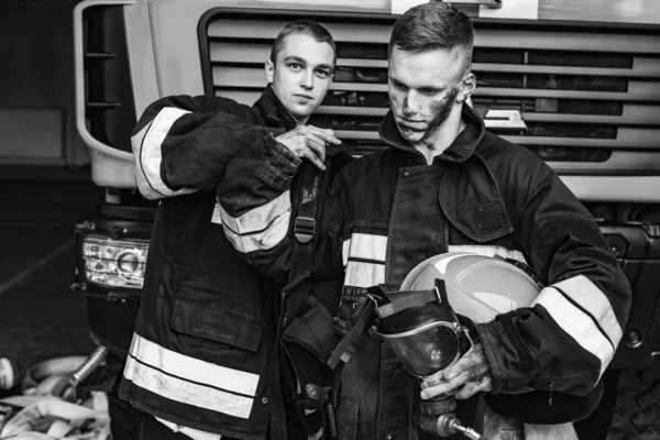 September 2019 Ukraine Lviv City Young Pretty Sexy Firefighter Sits — Stock Photo, Image