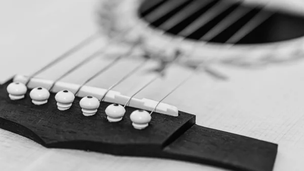 Guitarra Acústica Cordas Guitarra Perto Detalhe Foco Seletivo — Fotografia de Stock