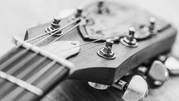 Guitarra Acústica Cordas Guitarra Perto Detalhe Foco Seletivo — Fotografia de Stock