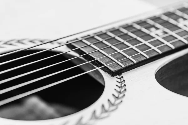 Guitarra Acústica Cordas Guitarra Perto Detalhe Foco Seletivo — Fotografia de Stock