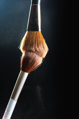 iki kozmetik fırça koyu arkaplanda izole 