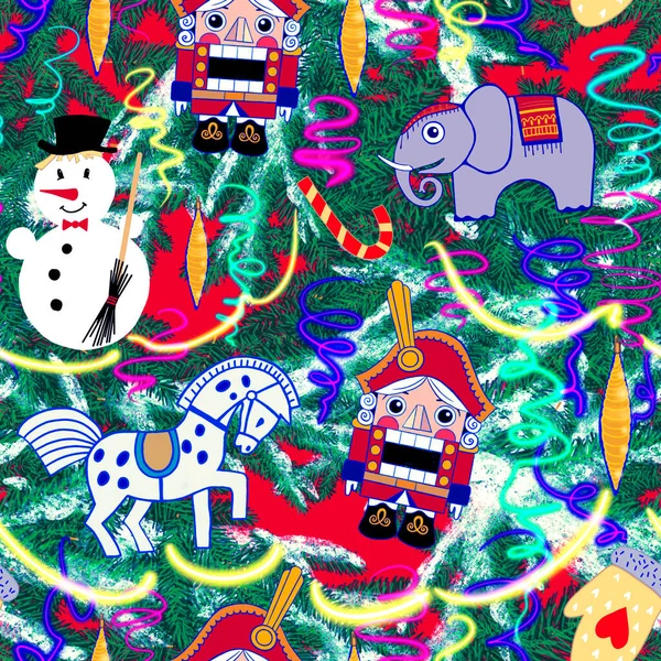 Christmas Toys Pattern Printing Fabric Wrapping Paper — Stock Photo, Image