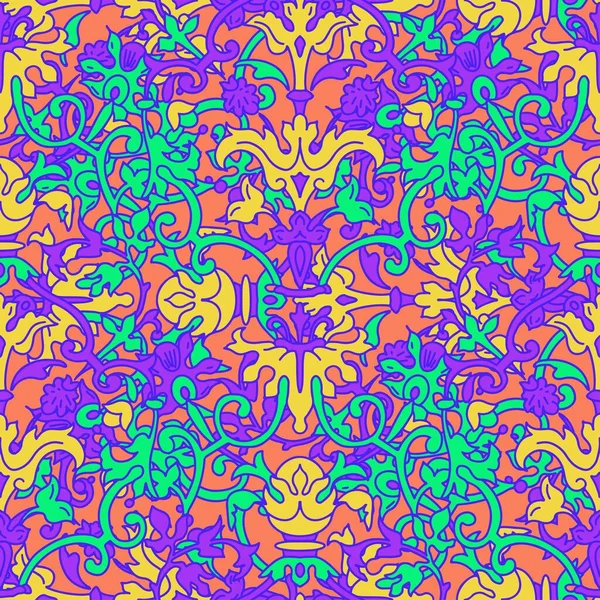 Cadre Vintage Baroque Motifs Floraux Aux Couleurs Fluo Vif Style — Image vectorielle