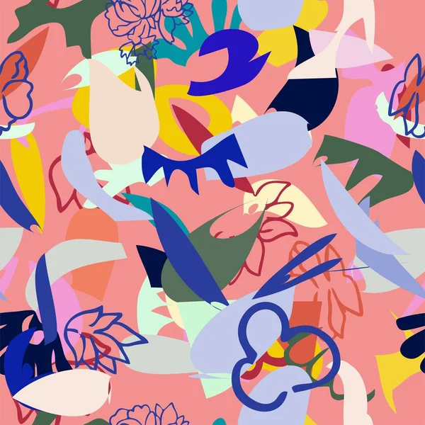 Soyut çiçek unsurları kağıt kolajı. Vektör illüstrasyon el çizimi. Çağdaş İskandinav düz tasarımı için hazır. Poster, davetiye, kartpostal, tişört tasarımları. Sanat