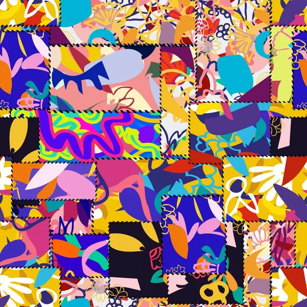 Gül desenli kusursuz yama. Tekstil çiçek illüstrasyonu. Etnik yama kalıbı