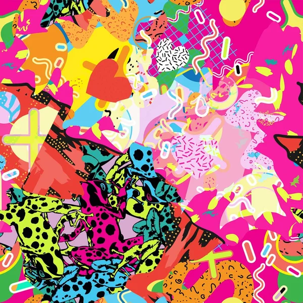 Karalama geometrik arkaplan için soyut renkli çizgi film dokusu. Broşür kapağı tasarımı için vektör eğilimi şekli. Erkek ve kız çocukları için kıyafet yazdırma eğiliminin vektör şekli.