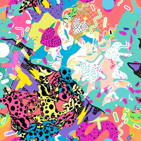 Karalama geometrik arkaplan için soyut renkli çizgi film dokusu. Broşür kapağı tasarımı için vektör eğilimi şekli. Erkek ve kız çocukları için kıyafet yazdırma eğiliminin vektör şekli.