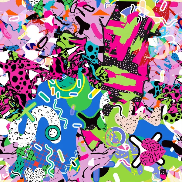 Karalama geometrik arkaplan için soyut renkli çizgi film dokusu. Broşür kapağı tasarımı için vektör eğilimi şekli. Erkek ve kız çocukları için kıyafet yazdırma eğiliminin vektör şekli.