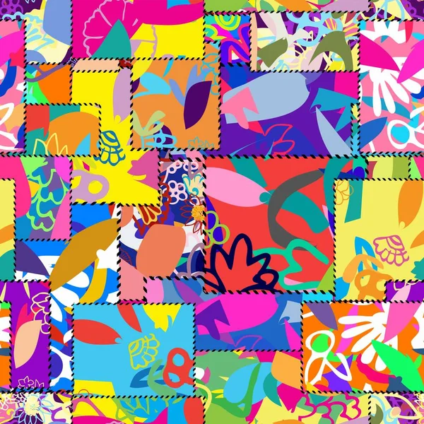 Patrón Patchwork Sin Costuras Con Rosas Ilustración Floral Textil Patrón — Vector de stock