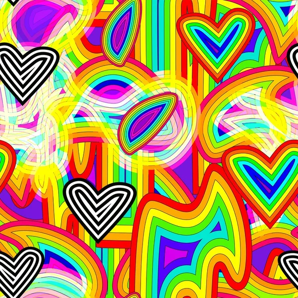 レインボーオプトアートの背景 シームレスなベクトルパターン Lgbtの色 抽象幾何学的な縞模様 ベクトルイラスト — ストックベクタ