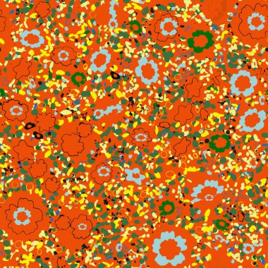 Küçük bir çiçekte şirin bir desen. Küçük çiçekler. Renkli parlak yaz silueti çizimi. Yaprakları ve gelincikleri soyut ve pürüzsüz. Modern için arkaplan bileşimi şablon vektörü