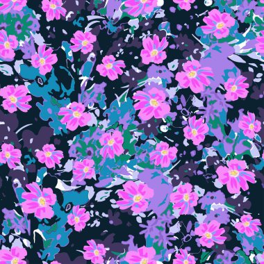 Küçük çiçekte şirin bir desen. Küçük renkli çiçekler. Beyaz arka plan. Ditsy çiçekli arka plan. Moda baskıları için zarif bir şablon.