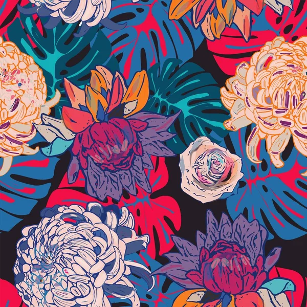 Όμορφη Απρόσκοπτη Floral Μοτίβο Εφέ Ακουαρέλας Εικονογράφηση Φορέα Λουλουδιών — Διανυσματικό Αρχείο