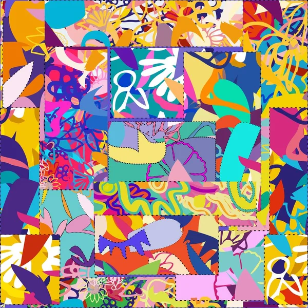 Лоскутное Одеяло Цветочным Рисунком Текстиле Этнические Лоскуты — стоковый вектор