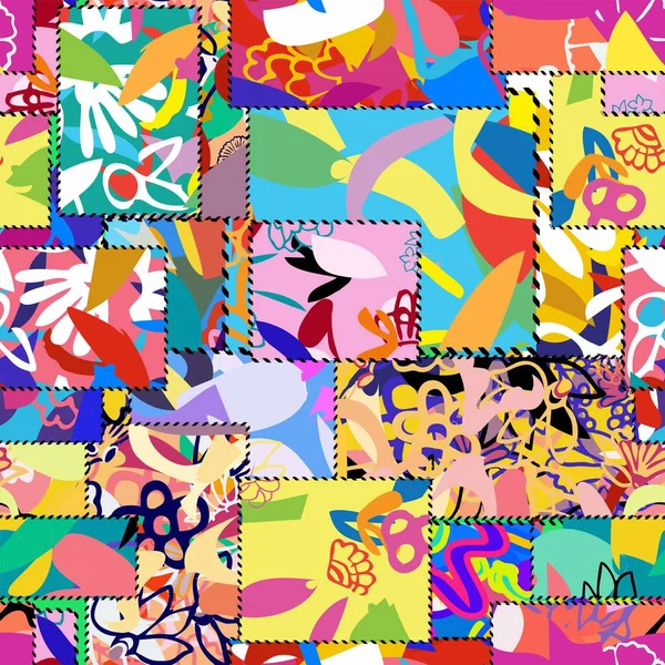 Patrón Patchwork Sin Costuras Con Rosas Ilustración Floral Textil Patrón — Archivo Imágenes Vectoriales