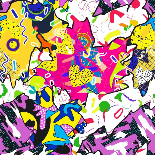 Karalama geometrik arkaplan için soyut renkli çizgi film dokusu. Broşür kapağı tasarımı için vektör eğilimi şekli. Erkek ve kız çocukları için kıyafet yazdırma eğiliminin vektör şekli.