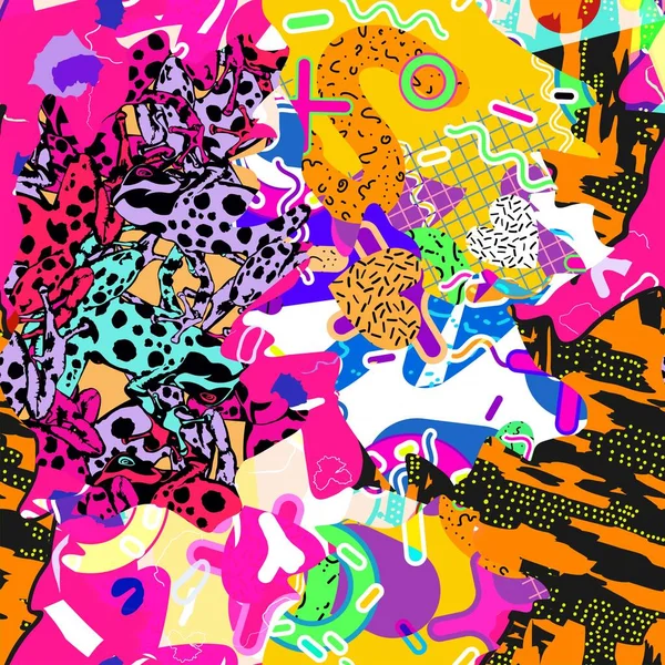 Karalama geometrik arkaplan için soyut renkli çizgi film dokusu. Broşür kapağı tasarımı için vektör eğilimi şekli. Erkek ve kız çocukları için kıyafet yazdırma eğiliminin vektör şekli.