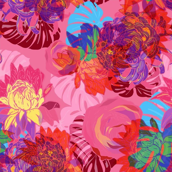 Hermoso Patrón Floral Sin Costuras Con Efecto Acuarela Ilustración Vector — Vector de stock