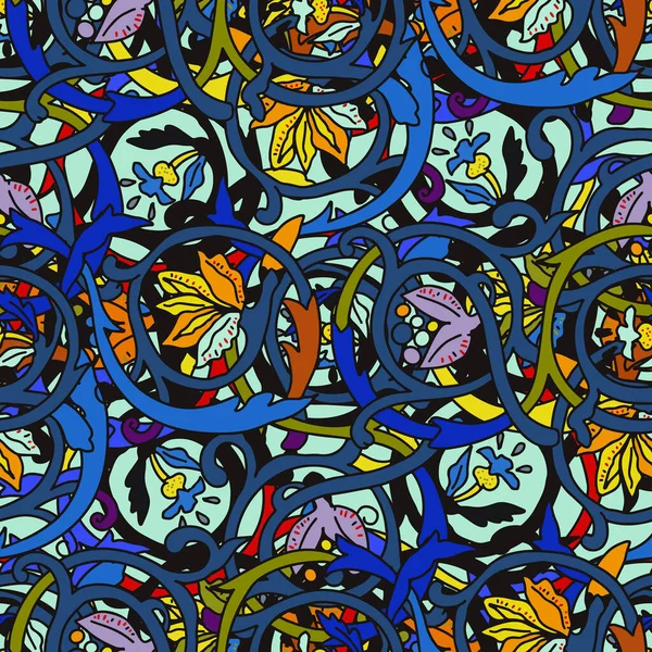 Mandala Floreale Etnico Modello Senza Soluzione Continuità Colorato Sfondo Mosaico — Vettoriale Stock