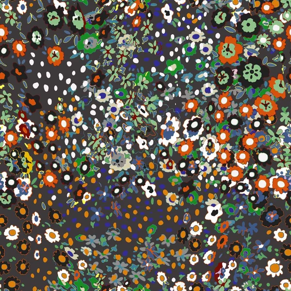 Küçük bir çiçekte şirin bir desen. Küçük çiçekler. Renkli parlak yaz silueti çizimi. Yaprakları ve gelincikleri soyut ve pürüzsüz. Modern için arkaplan bileşimi şablon vektörü