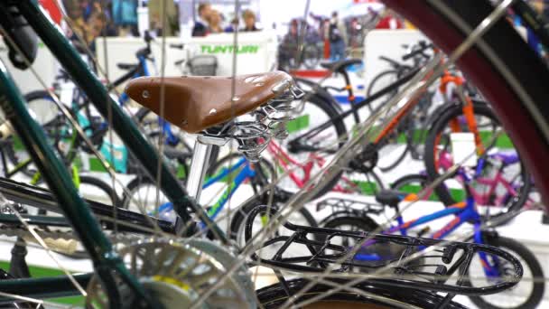 Lots of bicycles in the bike store — Stock Video