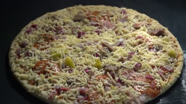 Préparation rapide de pizza à la maison dans un four électrique. Délai imparti . — Video