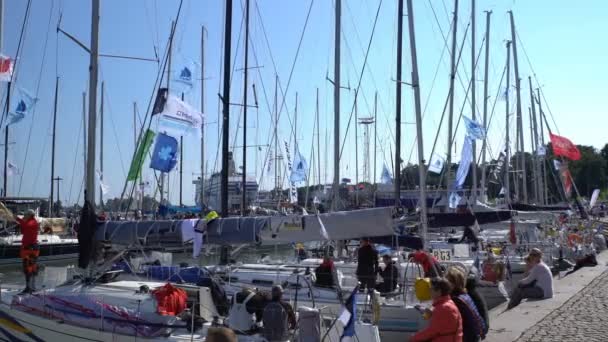 Molti velieri al molo nel centro di Helsinki . — Video Stock