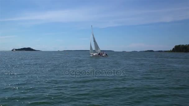 Sailboat in the sea off the coast of Finland. — Stock Video