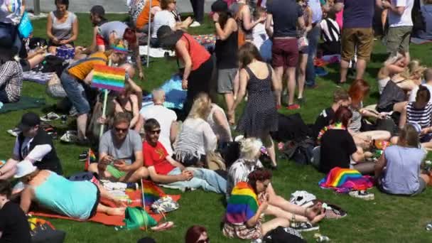 Thousands of people on the big Picnic in honor of the Helsinki Pride 2016. — Stock Video