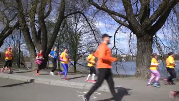 Příznivce zdravého životního stylu běžet maraton město. — Stock video