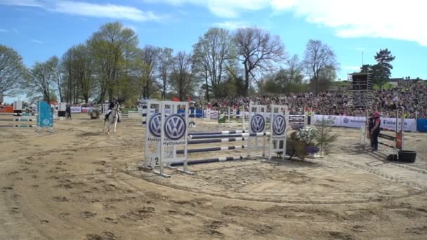 Reiter springen über Hürde — Stockvideo