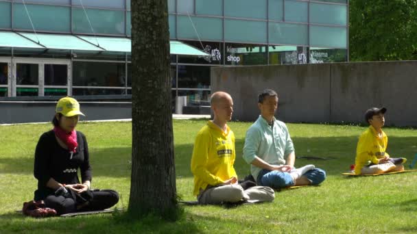 Menschen praktizieren Falun Dafa im Stadtpark. — Stockvideo