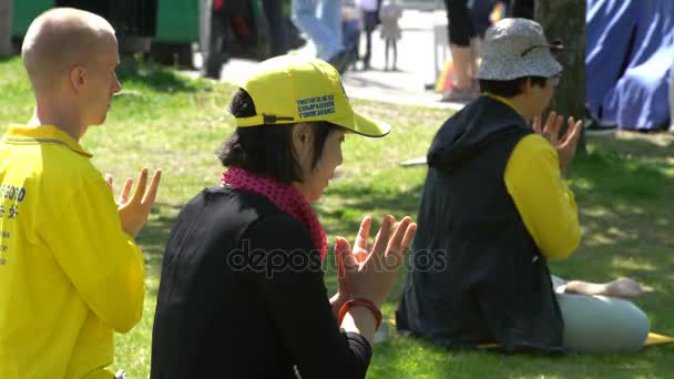 사람들이 연습 Falun Dafa 도시 공원에서. — 비디오
