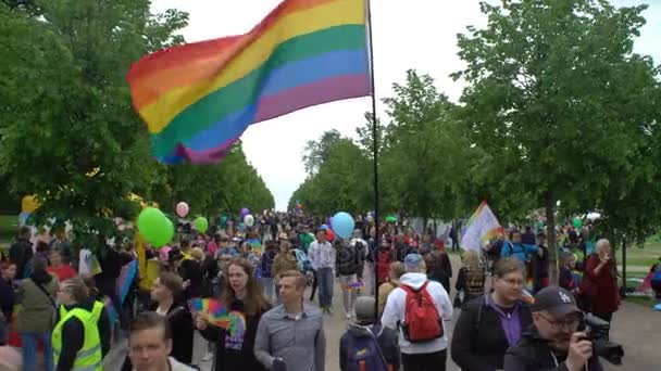 虹色の旗。ゲイの間に連帯の人々 の何千ものプライド パレード. — ストック動画