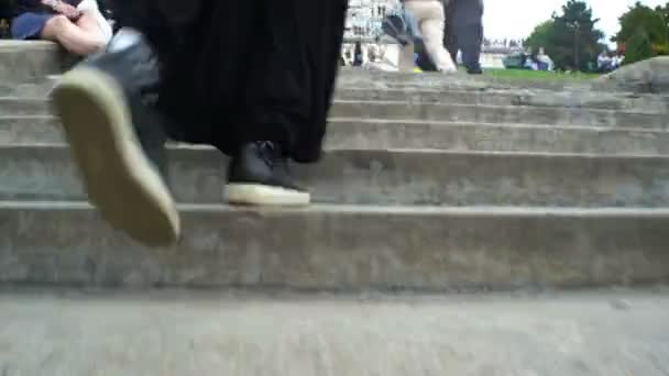 Close up of female legs walking up the stairs. — Stock Video