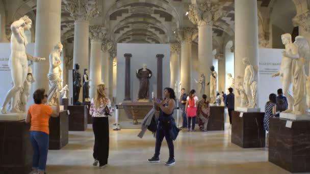 Resim ve heykel Louvre Müzesi Paris, Fransa'da birçok kişi için teşekkür ederiz. — Stok video