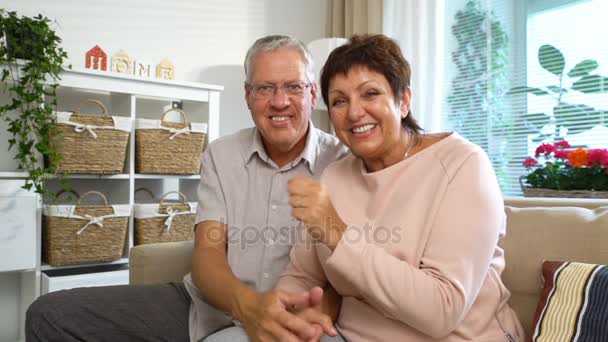 Una coppia anziana comunica con la videochiamata del computer portatile — Video Stock