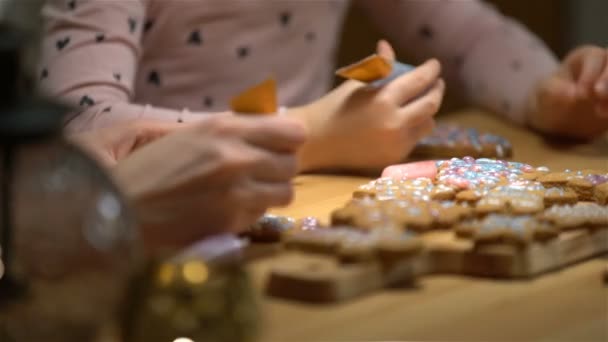 Jovem mãe e sua filhinha fazem biscoitos de Natal — Vídeo de Stock
