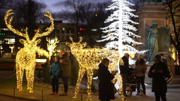 Décorations de Noël traditionnelles dans le centre d'Helsinki . — Video