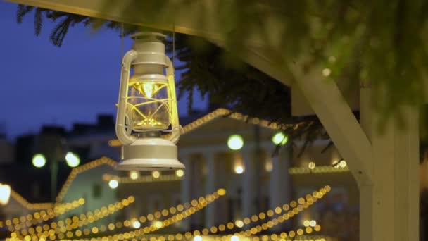 Christmas Lantern on the Christmas holiday market — Stock Video